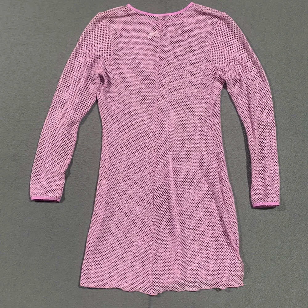 NWOT BECCA Women's M Lilac Metallic Mesh Long Sleeve Beach‎ Cover Up Dress